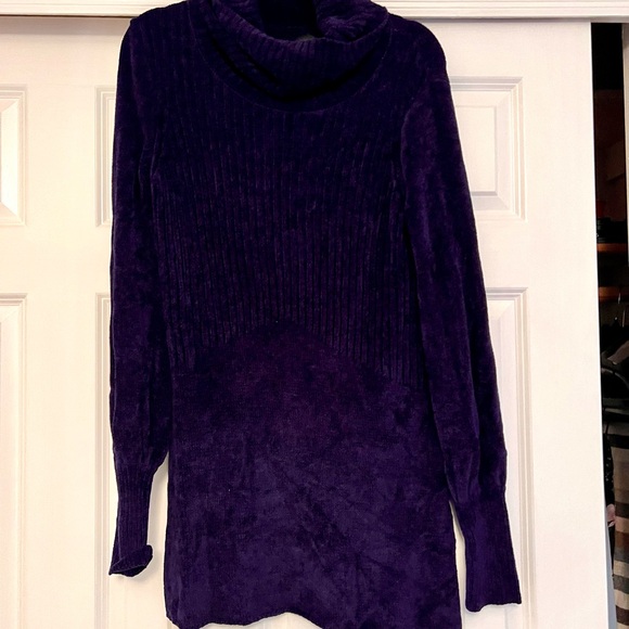 Free People Navy Chenille Cutout Back Sweater Dress Women's Size S Turtle Neck - Picture 3 of 6